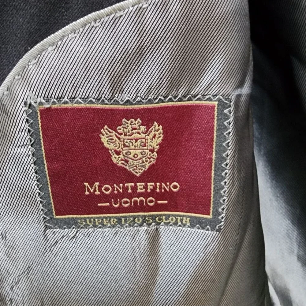 Montefino Uomo Blazer Mens 42R Black Merino Wool Super 120s Office Preppy Italy